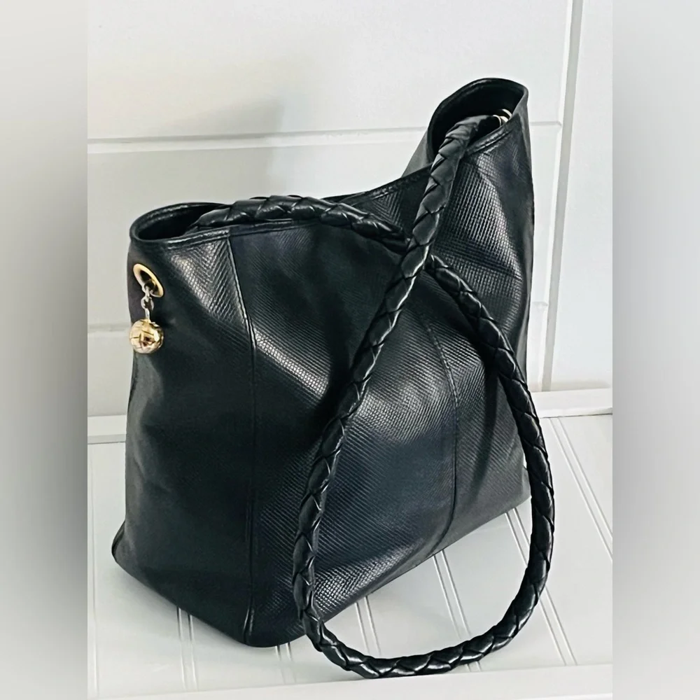 Bottega Veneta Black Leather shoulder bag  Purse Large handbag w Strap - Picture 12 of 15